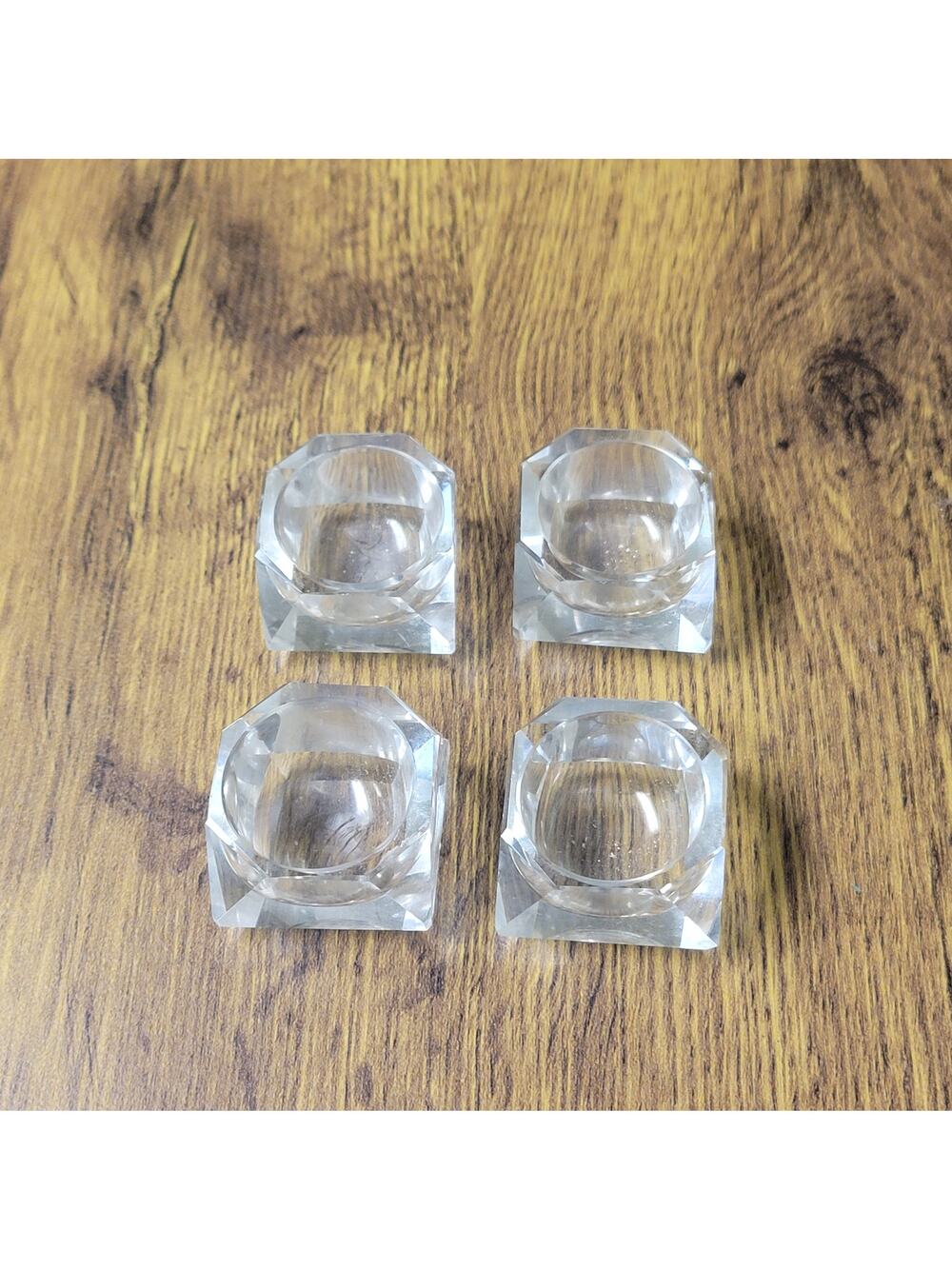 4 Vintage Salt Dip Cellars, Square Cut Corner Crystal Glass
